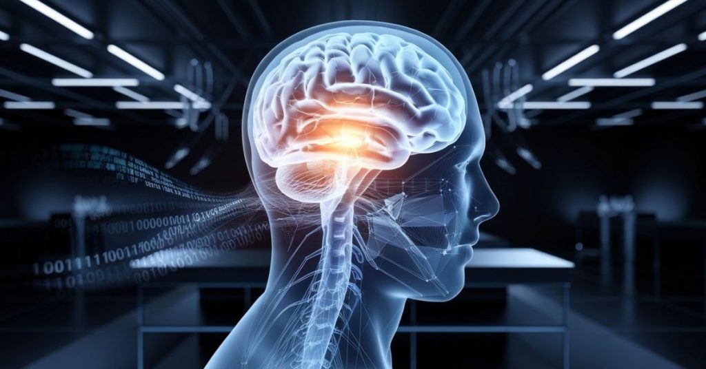 Human brain undergoing cognitive expansion through deep learning and artificial intelligence technology in 2026.